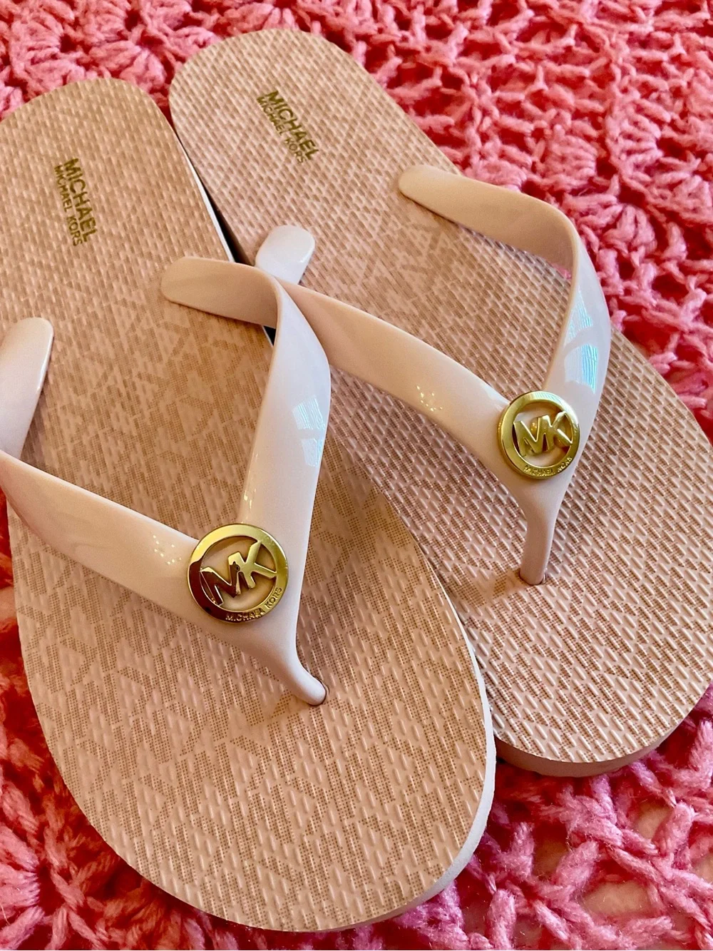 Michael Kors Blush Patent Logo Thong Sandals